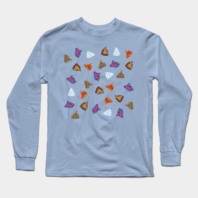 Mountain Range Travel Stickers Pattern Long Sleeve T-Shirt by Heyday Threads